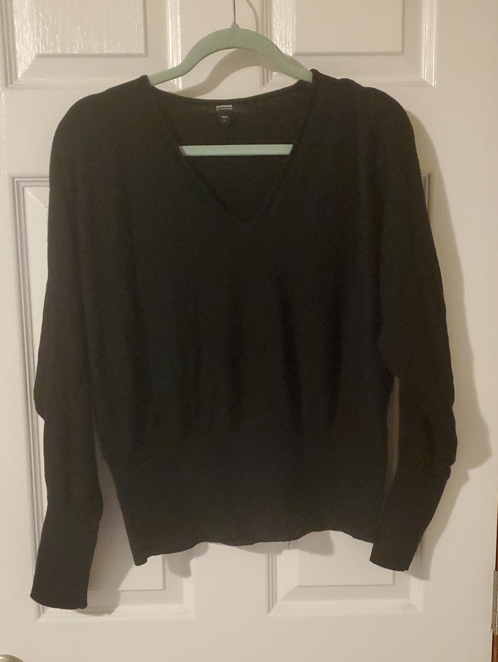 Express Women's Black V-Neck Merino Wool Sweater